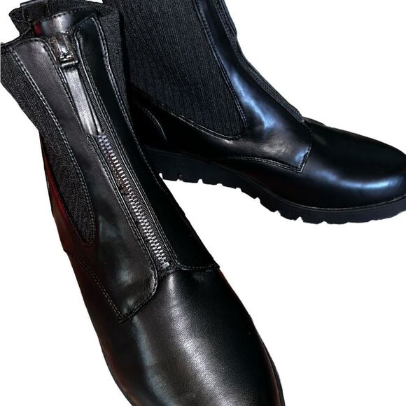 Anne Klein Dolton Iflex black leather knit shaft platform wedge boot size 11 - Picture 1 of 6